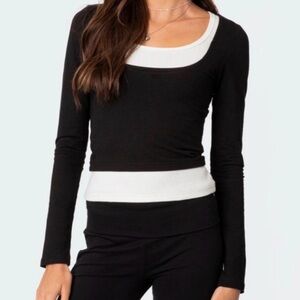 Y2K Edikted Layered Black and White Long Sleeve Top
